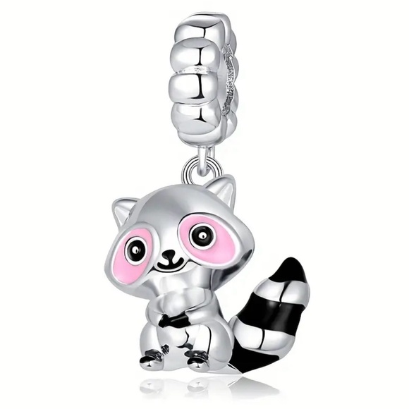 Sterling Silver and Pink Raccoon Charm Pendant - Picture 11 of 11